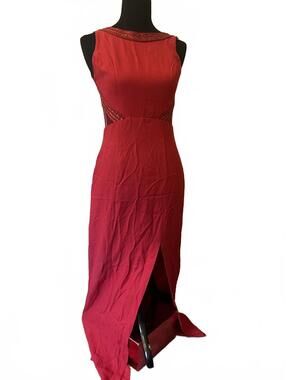 90’s Vintage size S Elegant Red Sleeveless Evening Dress with Sheer Mesh Detail